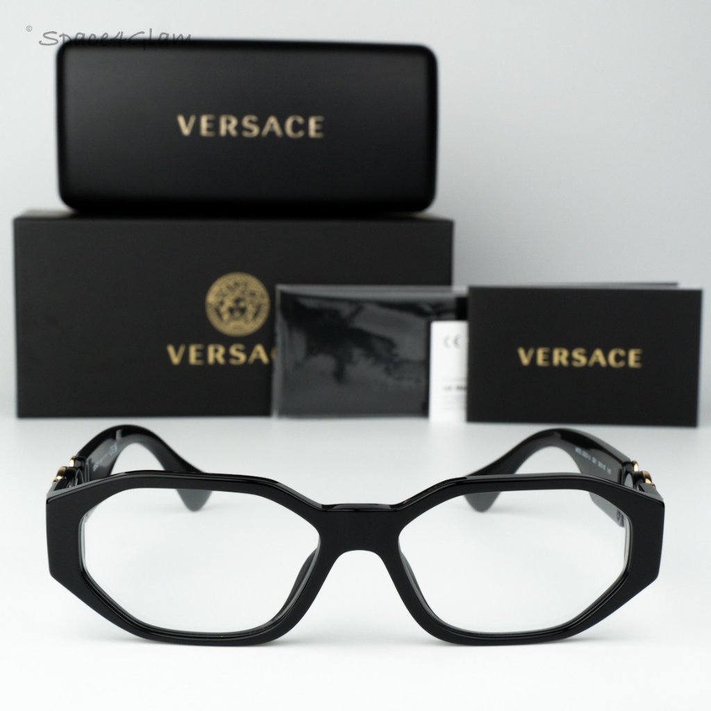 Versace Men Eyeglasses Black Clear Geometric Ve3320u Gb1 Brand New